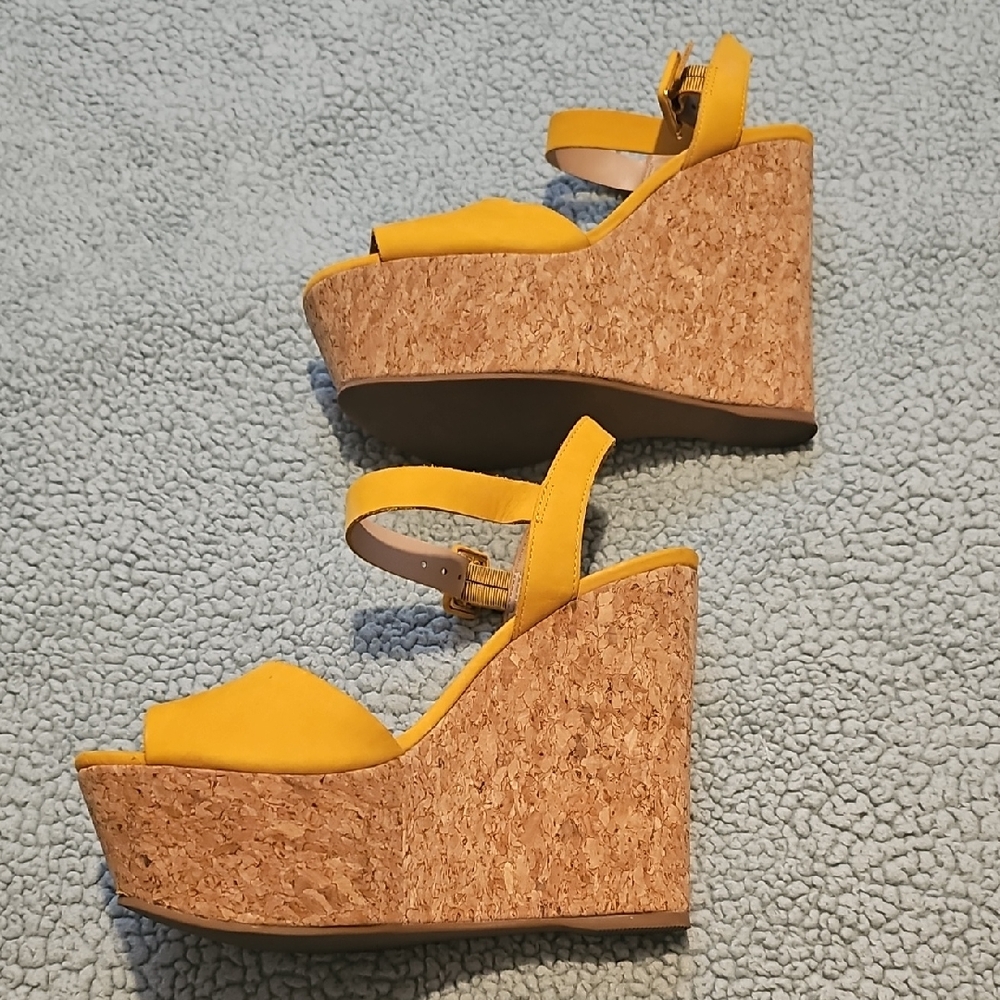 Steve Madden Yellow Wedge Sandals with Cork Heel
